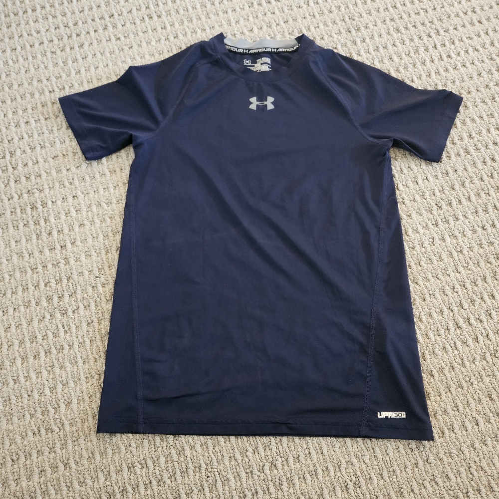Navy Blue Under Armour Heat Gear UPF 30+ Fitted Short Sleeve Tee Shirt